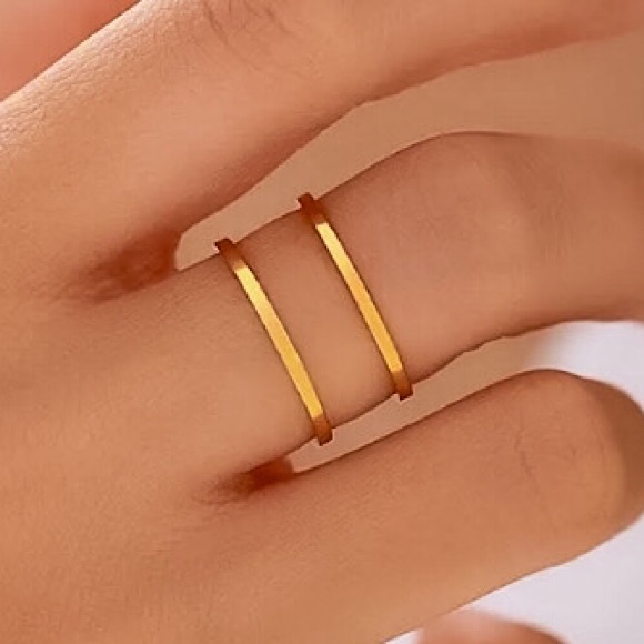 🔵𝟲𝟱%𝗢𝗙𝗙 𝗯𝘂𝗻𝗱𝗹𝗲𝘀 𝟯+🔵 NEW Double Bar Adjustable Stainless Steel Ring - Picture 6 of 12